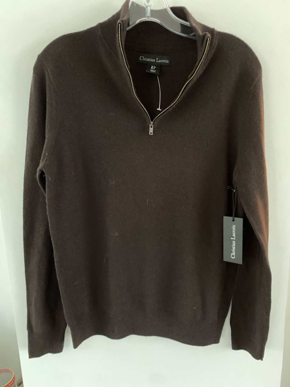 Christian Lacroix Men's Dark Brown Quarter-Zip Sweater extra fine merino wool